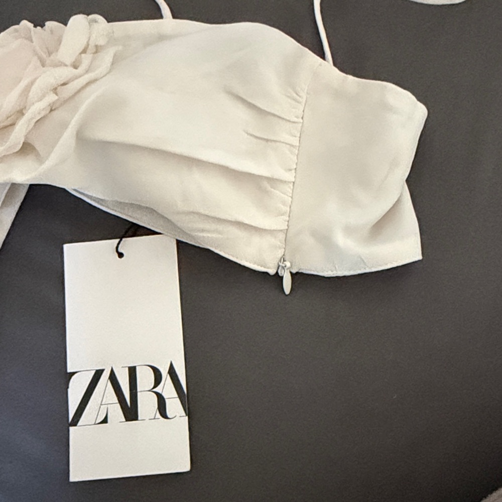 Zara Ivory Floral Bandeau Crop top - Picture 7 of 9